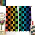 thumbnail image 4 of Checkered Curtains, Black Colorful Rainbow Pattern Window Treatments, Rod Pocket Thermal Insulated Drapes 2 Panel Sets for Bedroom Living Room, 55" W X 39" L, 4 of 8