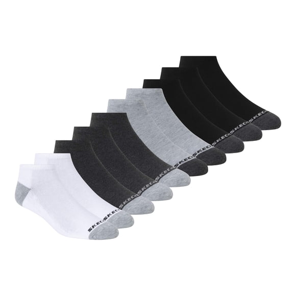 Calcetines para correr Skechers No Show para hombre, paquete de 10 unidades, color blanco/negro