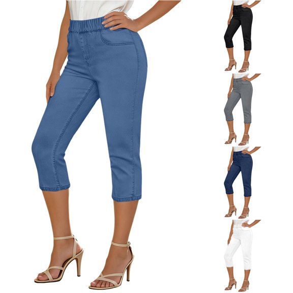 NinXxx Women's High Waist Stretchy Button Pocket Pull On Cropped Yoga Pants Light Blue XXXL