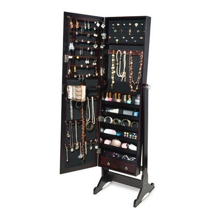 Jewelry Armoire Lock Organizedlife Brown Mirrored Jewelry Chest Armoire Cabinet Free Standing with Lock Rings Wood ()