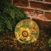 Mainstays 6 inch Solar Sunflower Crackle Glass Ball Decor