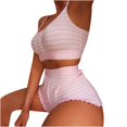 thumbnail image 1 of Conjunto informal de mujer con estampado de bloques de color y dobladillo con volantes, ropa de casa, chaleco con tirantes, traje a juego para mujer, 1 of 4