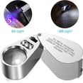 thumbnail image 1 of Lupa para joyeros 40X, lupa plegable con bolsillo para joyería con iluminación LED/UV y construcción de metal, 1 of 4