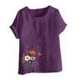 thumbnail image 4 of Aqestyerly Haut à Manches Courtes en Solde, T-Shirt Décontracté en Lin à Col Rond Imprimé à Manches Courtes pour Confort Quotidien/violet(L), 4 of 4