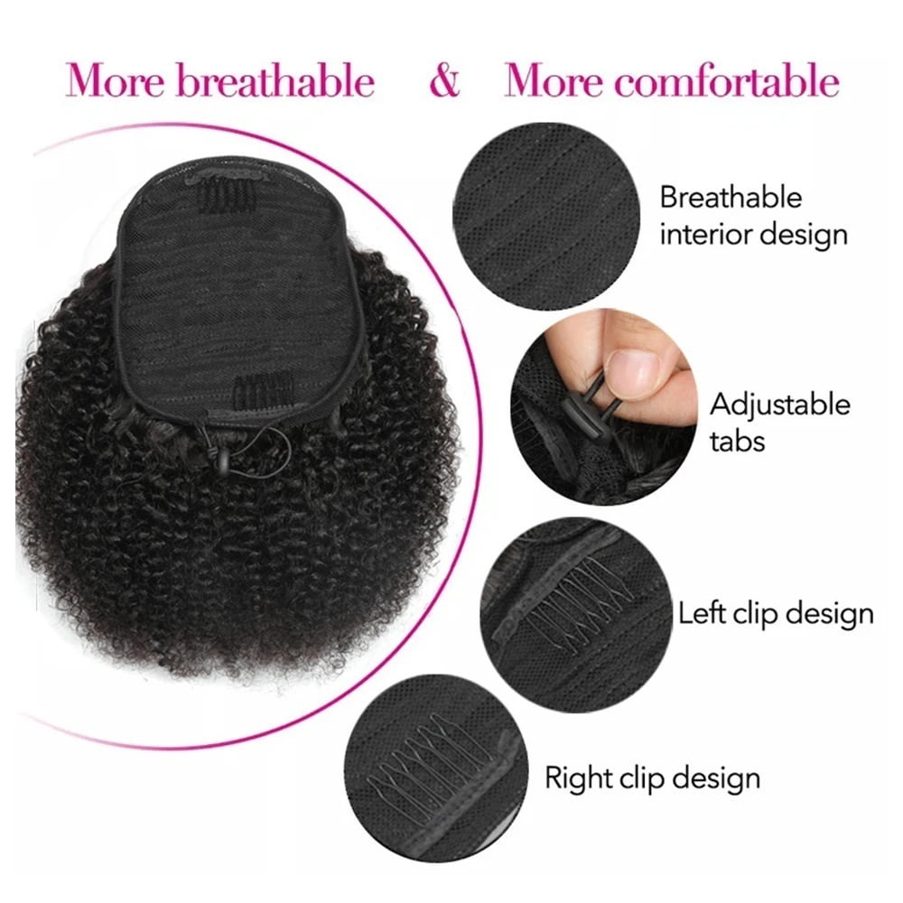 Drawstring Ponytail Extensions Afro Kinky Curly Human Hair Ponytail 10"-24" Natural Black Brazilian Remy Hair Afro Curly Ponytail Hair Pieces