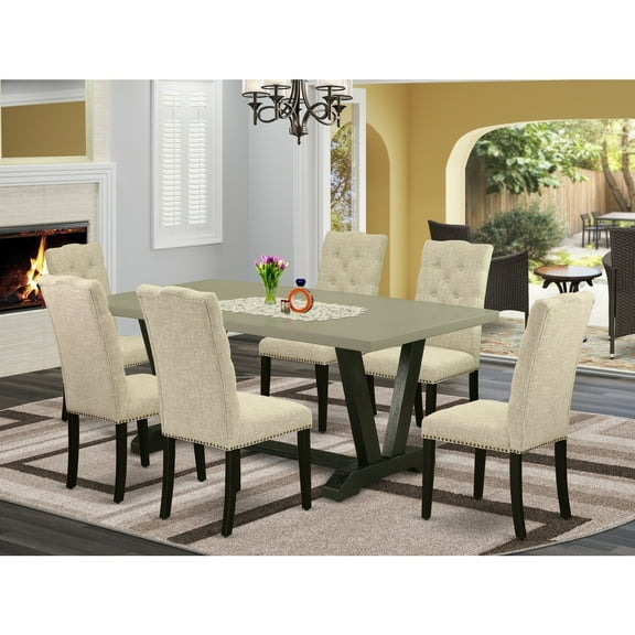 7 Piece Kitchen Dining Set - Rectangle Table with 6 Parson Chairs - 40x72 Inch