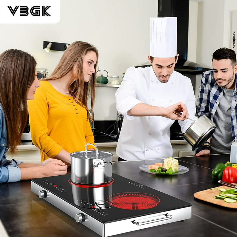 GTKZW Electric Cooktop, Portable Ceramic Cooktop with LED Touch Screen, 8 Power 8 Temperature Levels, Child Lock, Timer, Microcrystalline Panel, ENE
