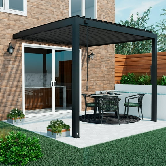 Backyard Discovery Evanston 10'x10' Steel Wall-Mounted Louvered Pergola, Adjustable Roof