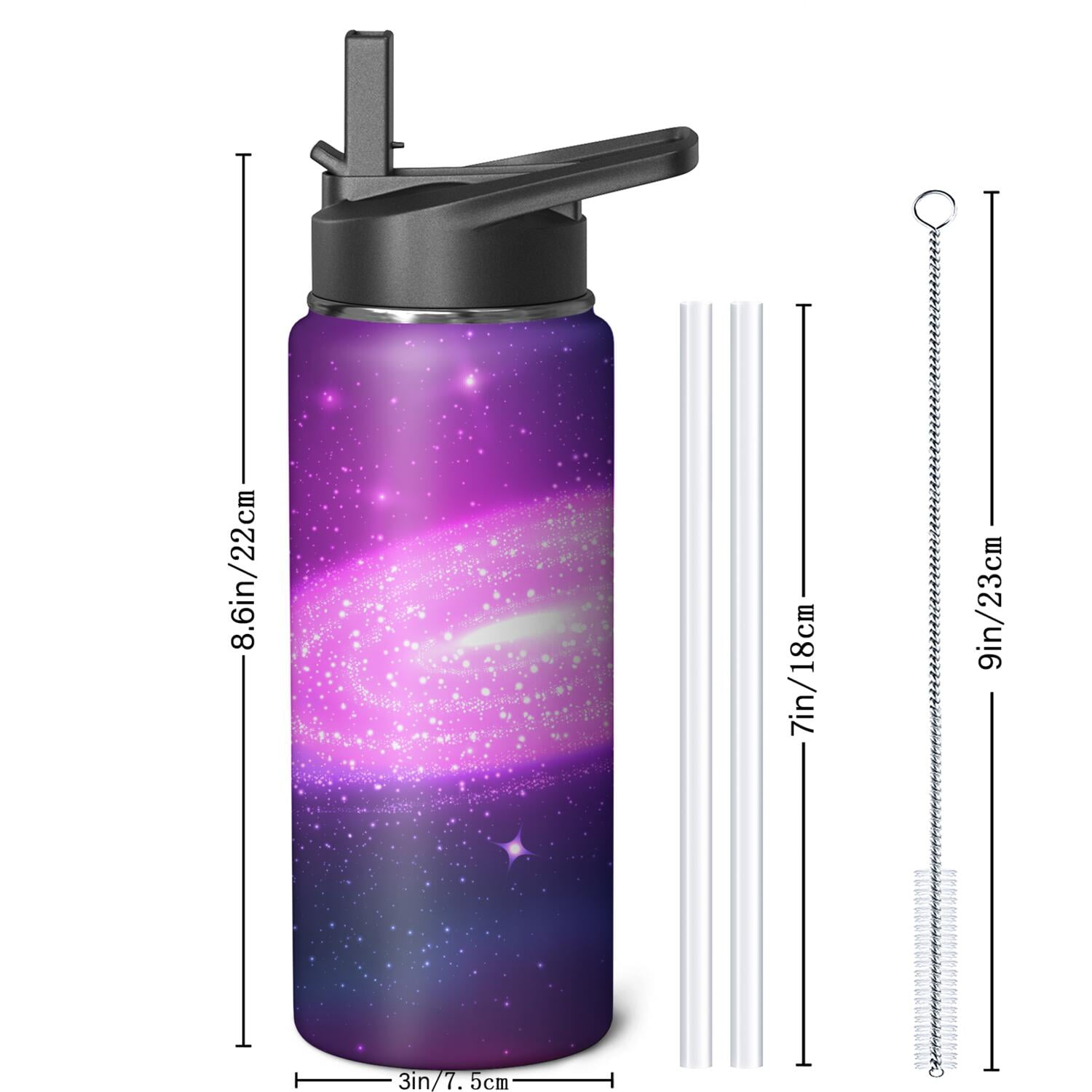 Galaxy Insulated Water Bottle with Straw & Cleaning Brush – 18oz | Leakproof, BPA-Free, 304 Stainless Steel, Wide Mouth, Travel Mug for Car, Gym, Office, Starry, Christmas Thanksgiving Gift