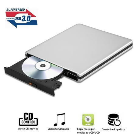TSV External CD DVD Drive USB 3.0 Portable CD DVD +/-RW Drive Slim DVD/CD ROM Rewriter Burner Writer, High Speed Data Compatible with Laptop Desktop