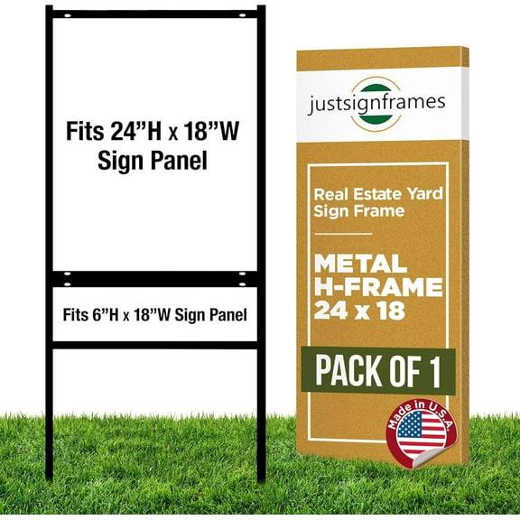 Real Estate Yard Sign Metal H Frame (1-pack) with Riders - Steel Sign Holder, 24" x 18" Yard Signs, Yard Sign Stand, Open House Sign for Real Estate,(1 Main, 1 Rider, Black)