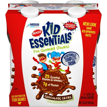 BOOST Kid Essentials Balanced Nutritional Drink for Children, Chocolate Craze, 8 fl oz (Pack of 16)