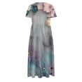 thumbnail image 5 of Viikei Women's Floral Print Tiered Short Sleeve Dress,Women's Flower Printing Casual Short Sleeve Crewneck Dress Casual Flowy Tiered Maxi Beach Dress Army Green S, 5 of 6