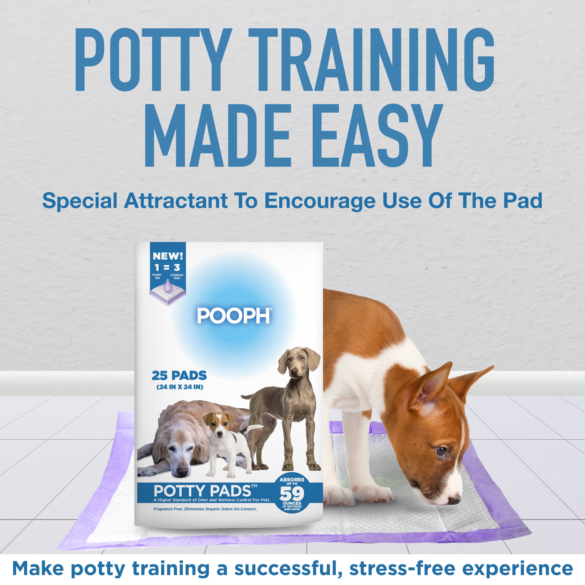 (3 pack) Pooph Potty Pads, 25 Count, Fragrance-Free, No Harsh Chemicals