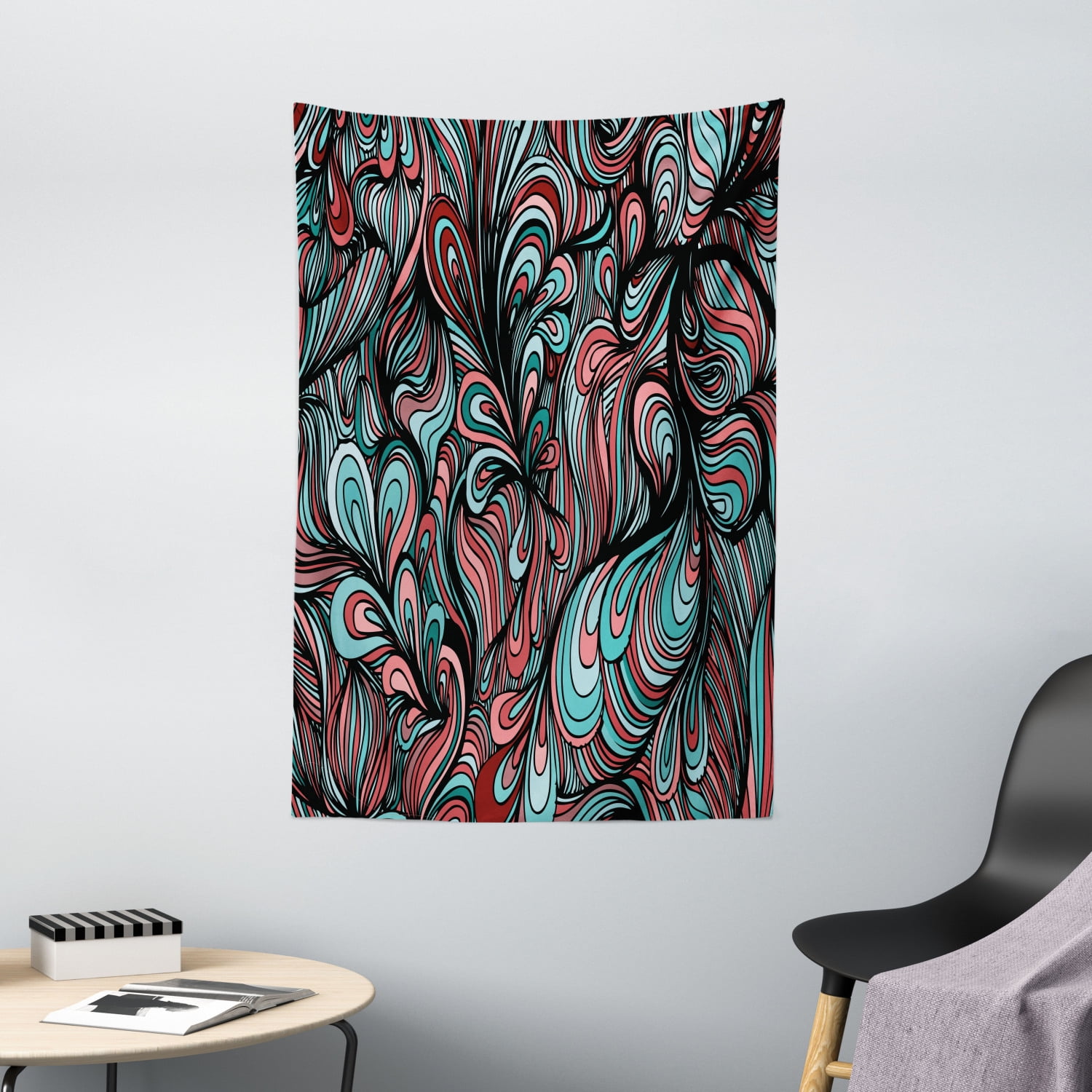 Art Tapestry, Absurd Shapes with Dim Colors in a Grunge Inspired