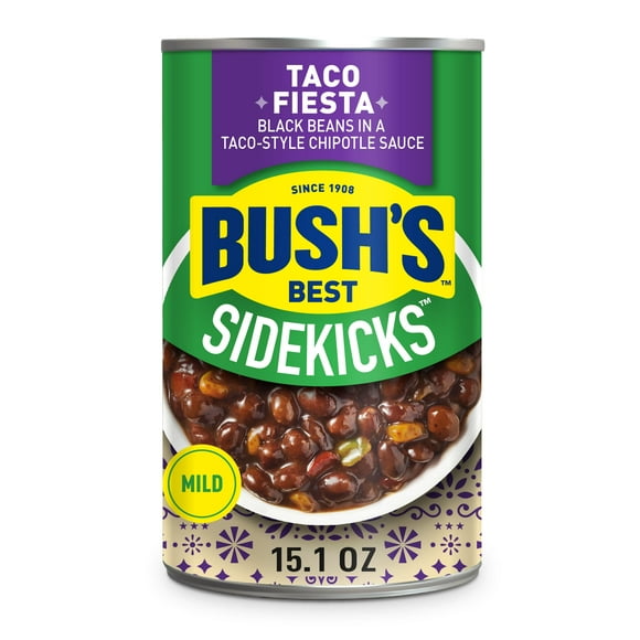 Bush's Sidekicks Taco Fiesta Black Beans, Canned Black Beans, 15.1 oz Can