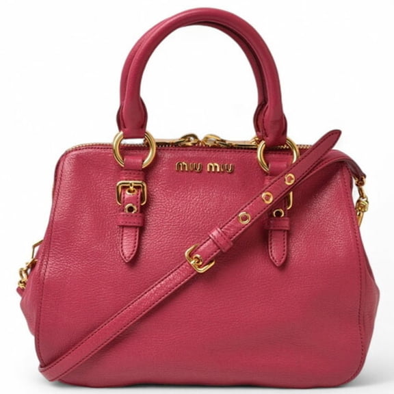 Pre-Owned Miu Miu Miu 2-way Madras shoulder bag/handbag, PEONIA RL0058, pink (Good)