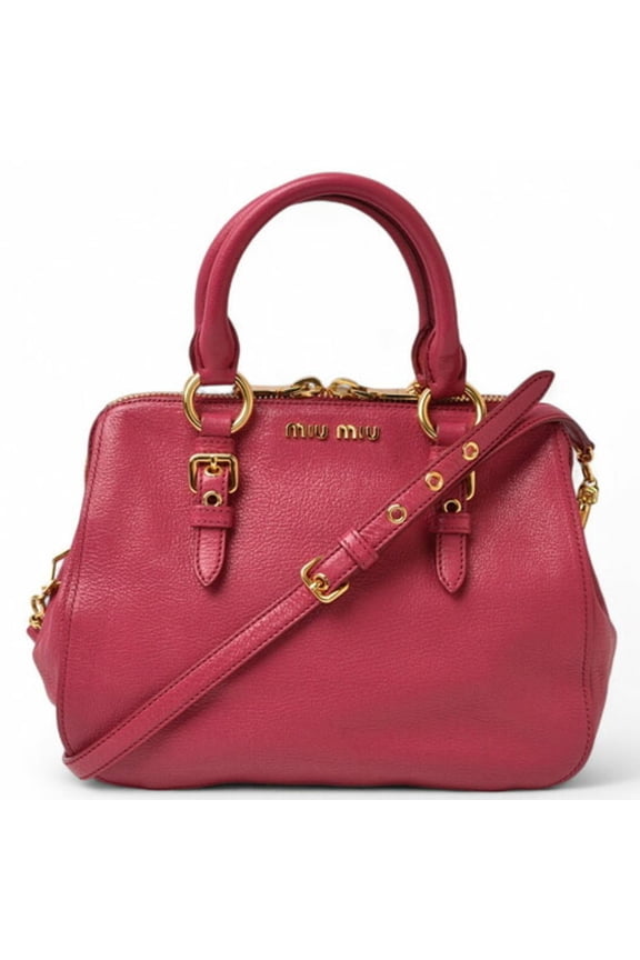 Pre-Owned Miu Miu Miu 2-way Madras shoulder bag/handbag, PEONIA RL0058, pink (Good)