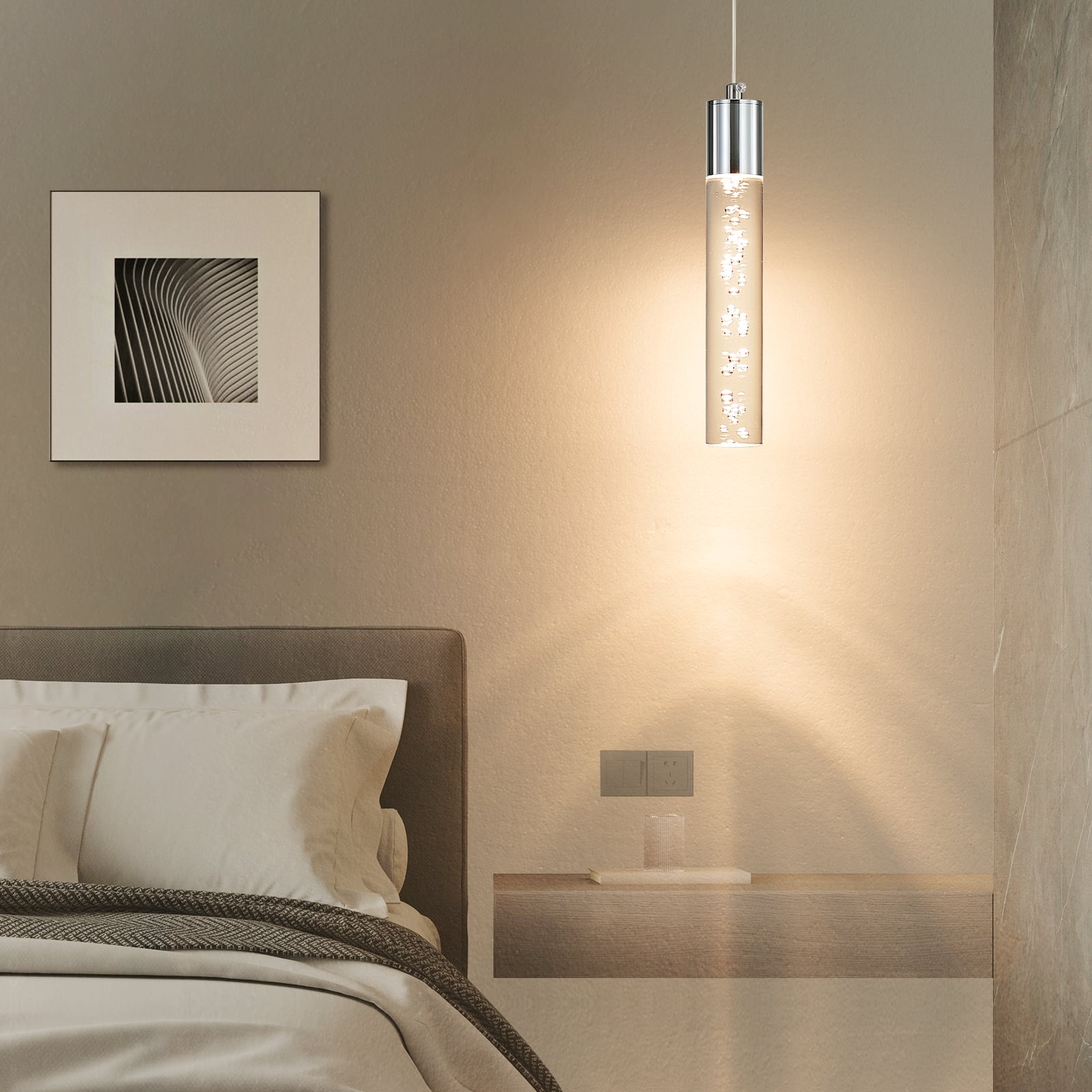 Modern Linear Pendant Light for Kitchen Island, LED Hanging Light Fixture with Bubble Acrylic, 3 Color 3000K/4500K/6500K, Mini Ceiling Chandelier Lighting for Dining Room, Bedroom, Hallway