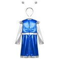 thumbnail image 6 of LiiYii Girls Alien Outfit Kids Party Fancy Dress Ups Outfits Glossy Dress with Arm Sleeve Hair Hoop Set Royal Blue 14, 6 of 7