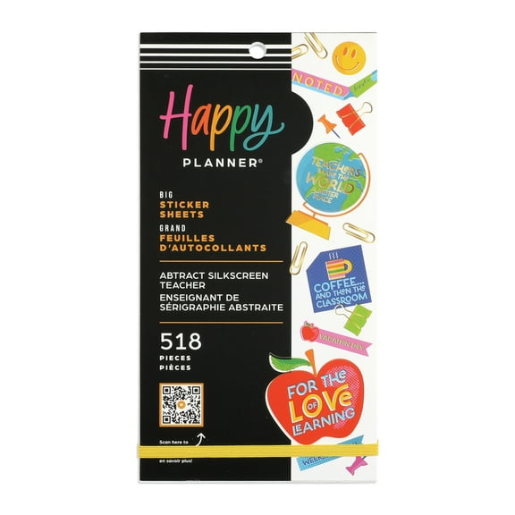 Happy Planner 30 Sheet Teacher Value Sticker Pack, Abstract Silkscreen, 518 Stickers Total