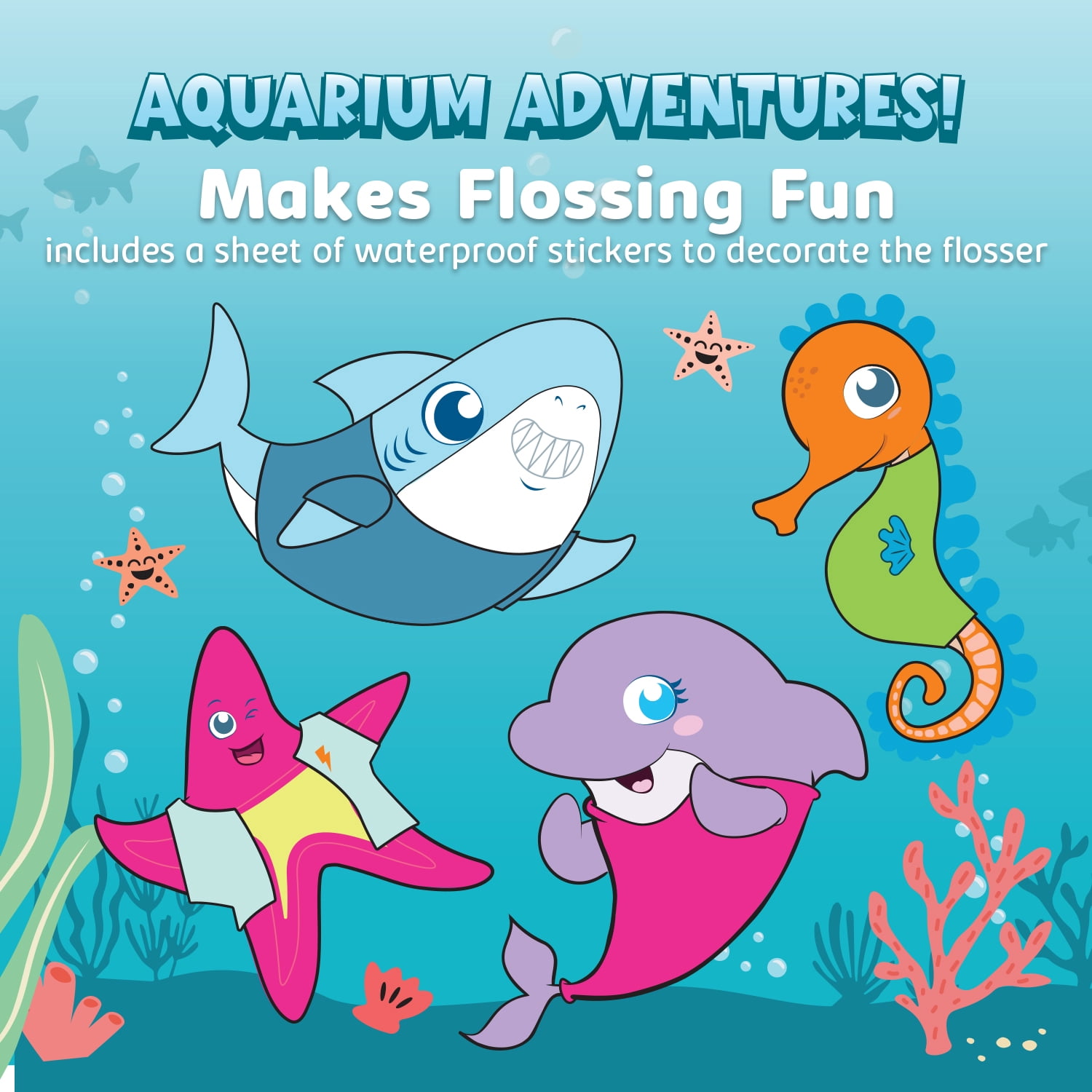 AquaSonic Kids Water Flosser - Aquarium Adventures Theme with Waterproof Stickers (Pink)