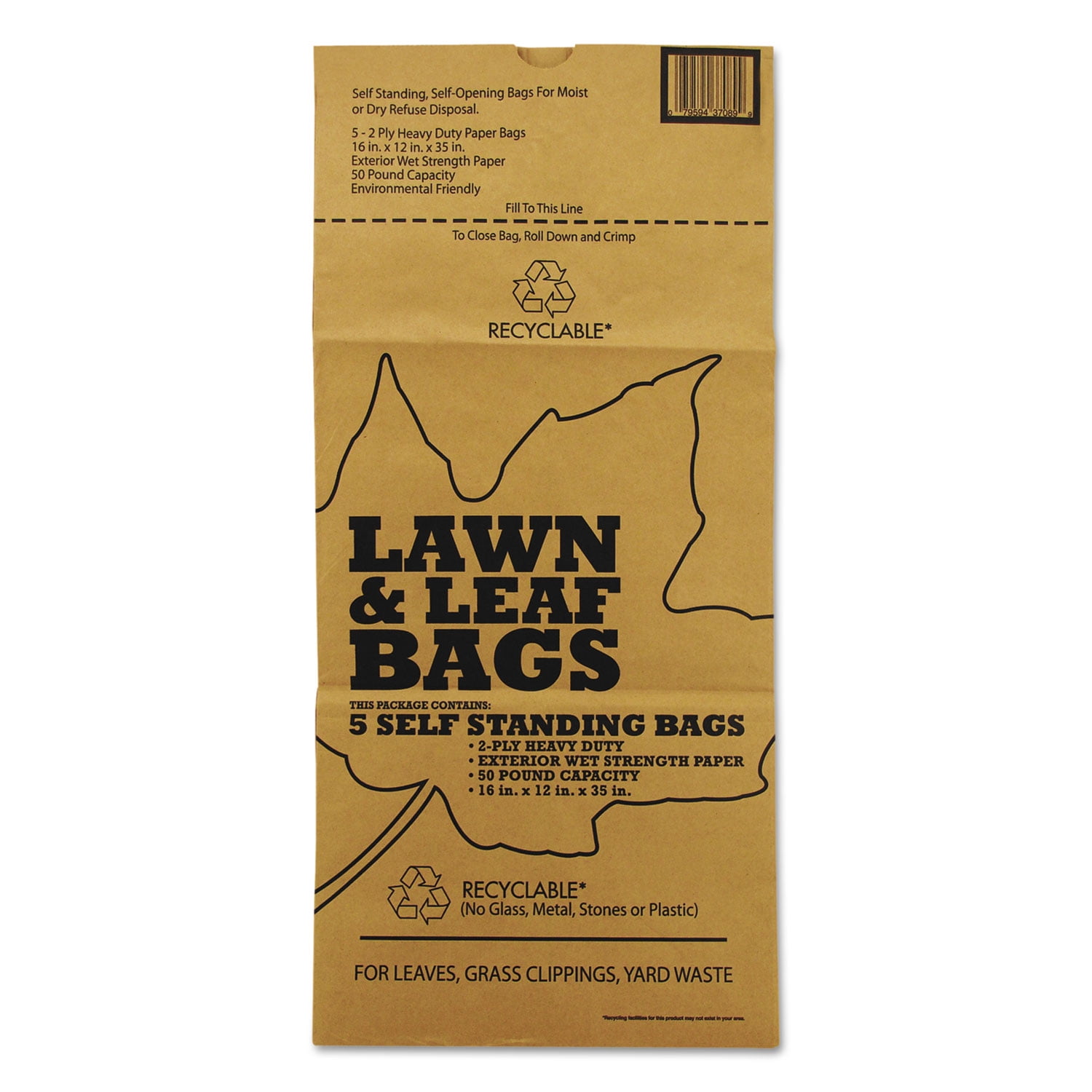 Walmart Lawn and Leaf Bag, 5 Count, Self Standing, Natural Kraft, 30  Gallon