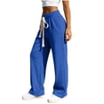 thumbnail image 2 of Ltctricy Ribbed Wide Leg Pants for Women Drawstring Comfy Yoga Pants Casual Loose Elastic Waisted Lounge Pants(Blue,One Size), 2 of 6