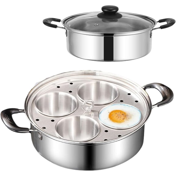 Egg Poacher Pan, Poached Egg Pan Stainless Steel Egg Pan with 4 Cups Poached Egg Cooker Pot, Multipurpose Stovetop Egg Poacher Pot for Induction Cooktop Gas Cooktop