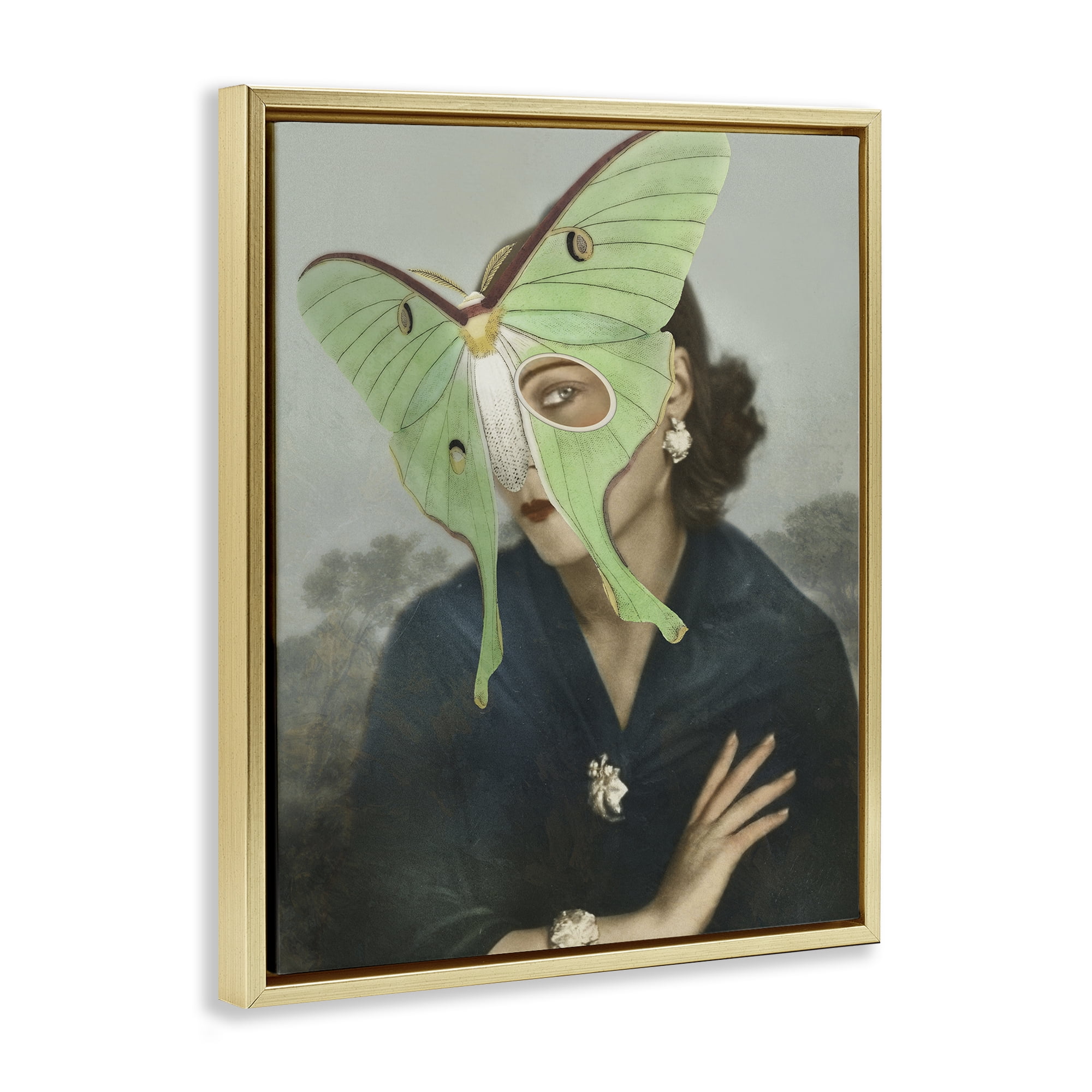 Stupell Industries Naturalist Portrait with Moth Gold Framed Floater Canvas Wall Art, design by Victoria Barnes