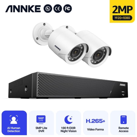 ANNKE 1080P Home Surveillance Security Camera System Outdoor  8CH DVR with 1TB HDD 4 x Outdoor/Indoor 2MP Surveillance Cameras with Night Vision  Motion Alert  Remote Access