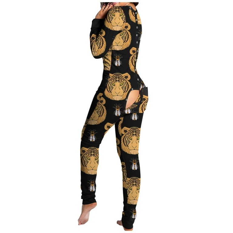 Utoimkio Button Down Onesie Pajamas for Women One Piece Long Sleeve Pajamas for Women Thermal Underwear Union Suit Sleepwear Jumpsuit S XXXL Walmart