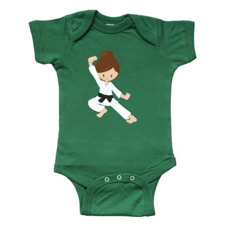 

Inktastic Cute Girl Brown Hair Black Belt Karate Pose Gift Baby Girl Bodysuit