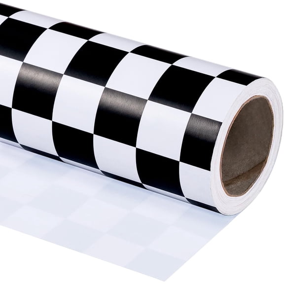 Checkered Flag Wrapping Paper Roll - 17 Inch x 16.5 Feet Race Car for Kids Birthday, Girls Boys Baby Shower