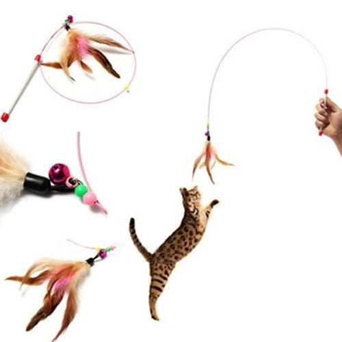 Funny Cat Kitten Pet Mouse Teaser Wire Chaser Pet Toy Wand Beads Play 