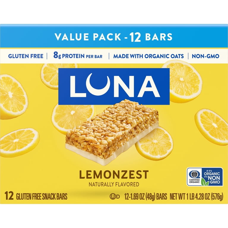 LUNE【全フレーバー】 LUNA LemonZest Gluten Free Protein Snack Bars 12ct with 8g of
