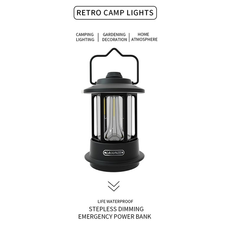 Portable Camping Lamp Stepless Dimming Lantern USB Charging Retro