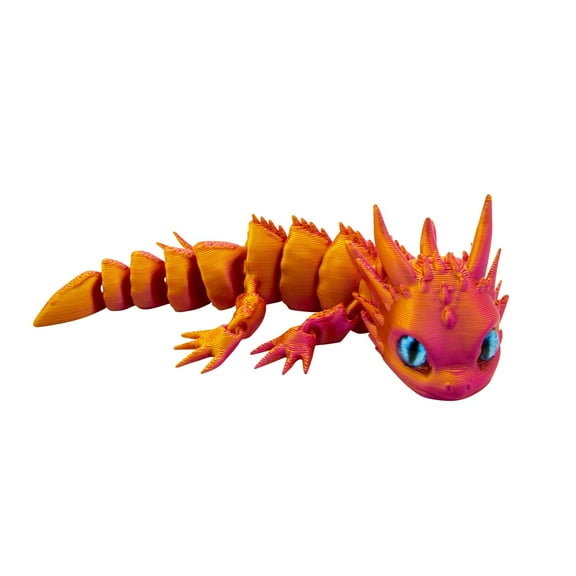 3D Printed Dragon Model with Simulated Eyes Articulated Creature Figurine Laser Gold Red Desktop Fidget Ornament for Stress Relief and Home Office Decor