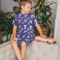 thumbnail image 4 of Balery Skull Purple Flower Conjunto de Pijama Infantil de Manga Corta con Estampado – Ropa de Dormir de Algodón Suave-Large, 4 of 6