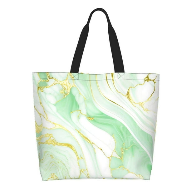 Balery Green And Gold Abstract Marble Bolsa Tote Estilo Estético con Cremalleras, Bolsa de Hombro, Bolsa de Compras Grande y Plegable