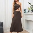 thumbnail image 4 of IROINNID Women's Sleeveless Solid Color A-Line Dress Fashion Casual One Neck Backless Belt Long Dress One-Shoulder Full-Length Dress, 4 of 8