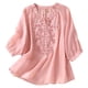 thumbnail image 1 of Camisa vintage de lino y algodón con cuello en V y bordados, manga 3/4, para mujer - Blusa informal de color liso que estiliza la figura, 1 of 6