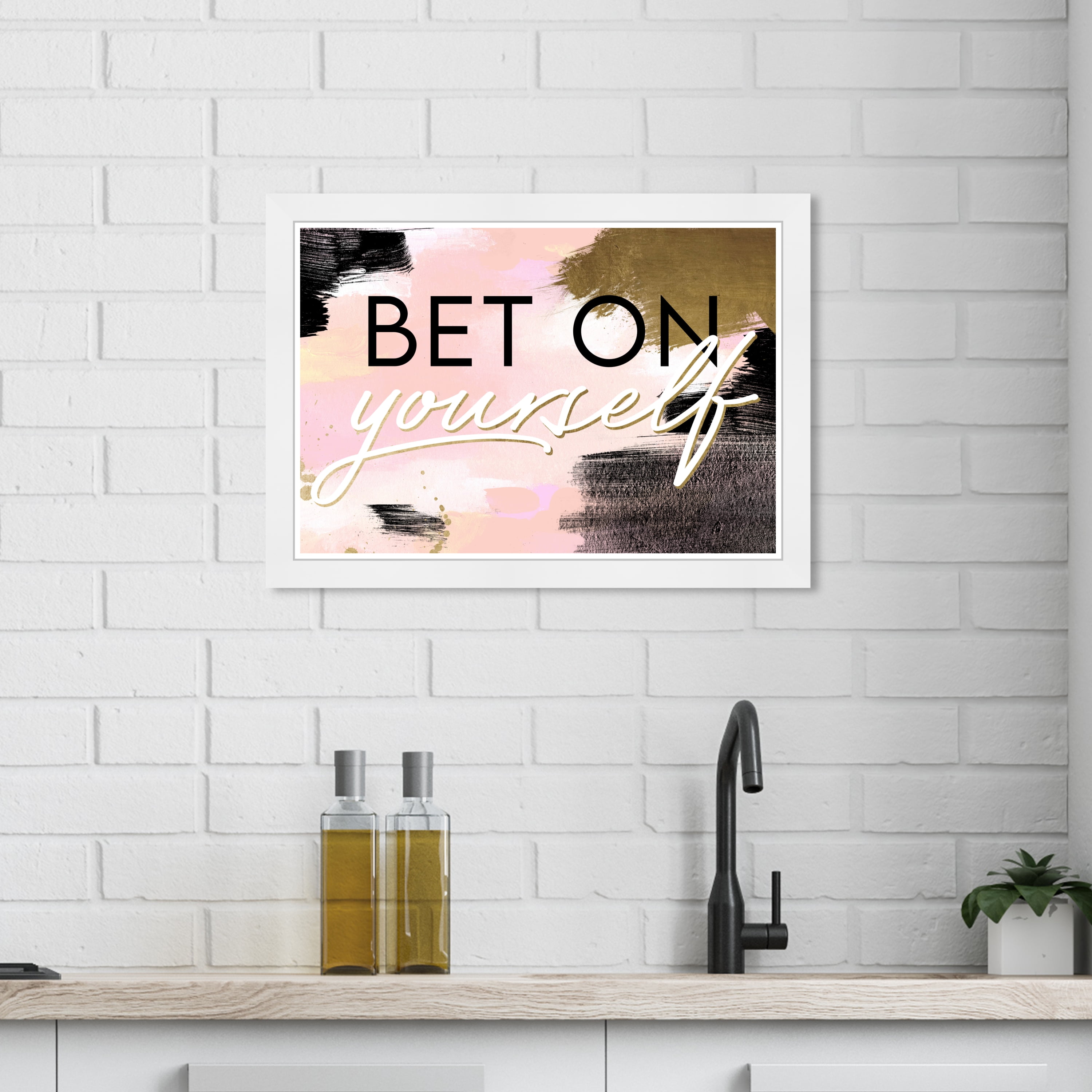 Wynwood Studio Prints Bet On Yourself Blush Typography and Quotes Empowered Women Quotes and Sayings Wall Art Canvas Print Pink Light Pink 19x13