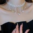 thumbnail image 4 of 1pcs elegant double pearl fringe flower diamond necklace adorn women's necklace, 4 of 5