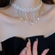 thumbnail image 4 of 1 Uds. Elegante collar de diamantes con flecos de perlas dobles y flores, collar adornado para mujer, 4 of 5