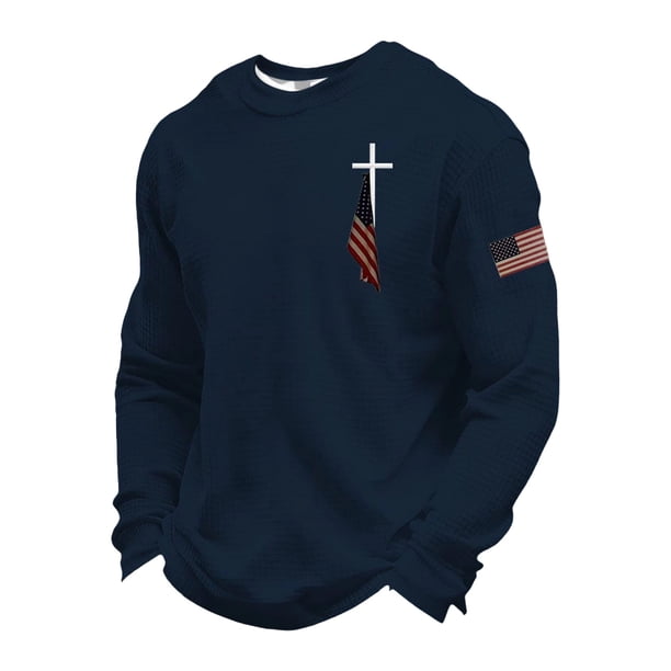 Camisetas de Manga Larga para Hombres Blusa de Cuello Redondo, Manga Larga Cómoda de Poliéster para el Uso Diario