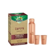 Zandu Copper Gift Set Pack (1 Bottle & 2 Tumbler): Made with 100% Pure Copper |Supports Digestive & Liver Health | Helps Enhance Immunity| Useful in Promoting Overall Health (Pack of 950ml & 2x300ml)