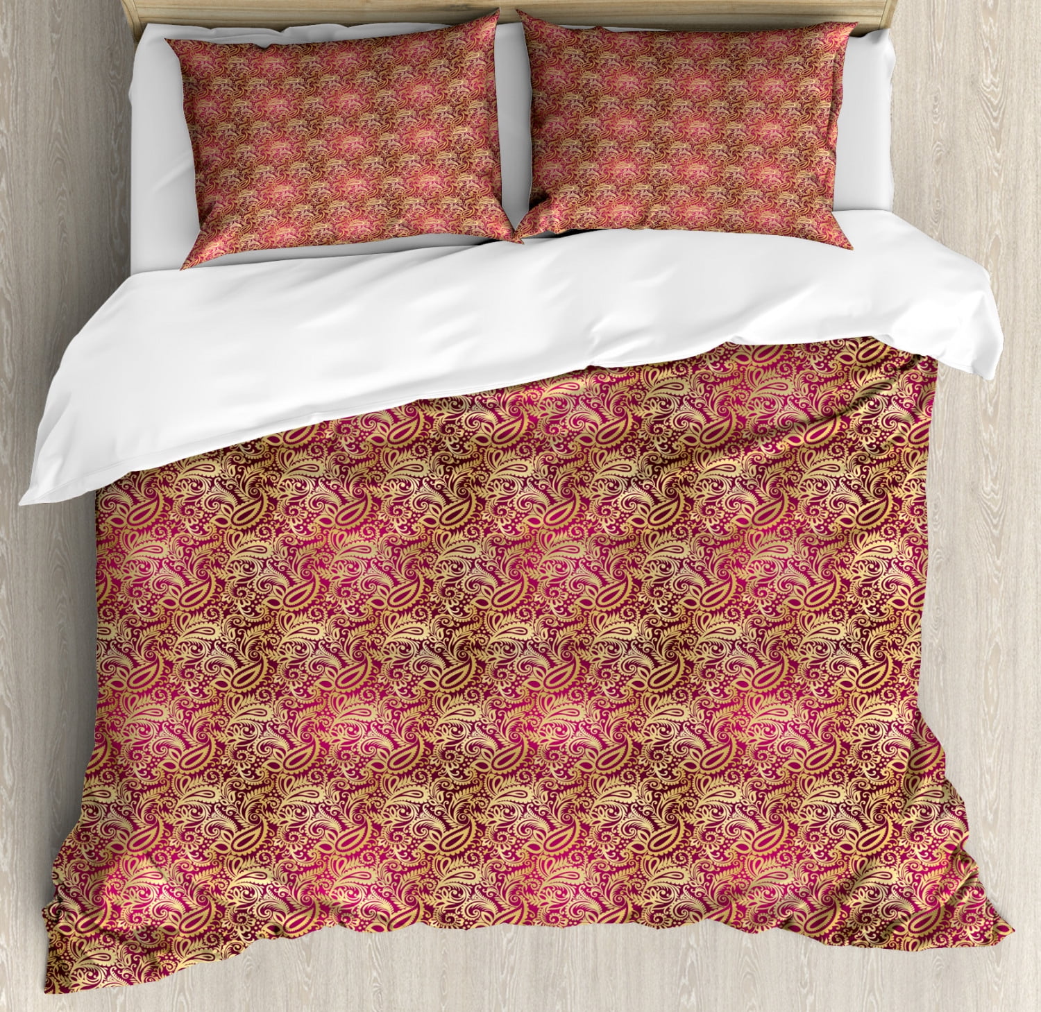 Yellow Damask King Size Duvet Cover Set, Eastern Oriental Style Hand