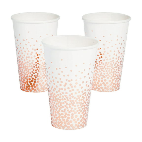 White W/Rose Gold Foil Dots Cups 24Pc - Party Supplies - 24 Pieces