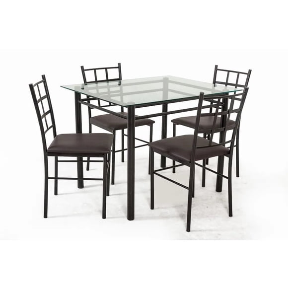 Comedor MOBILKRAFT Titanio 4 Sillas Tubular y Cubierta de cristal Estilo Contemporáneo Bronce